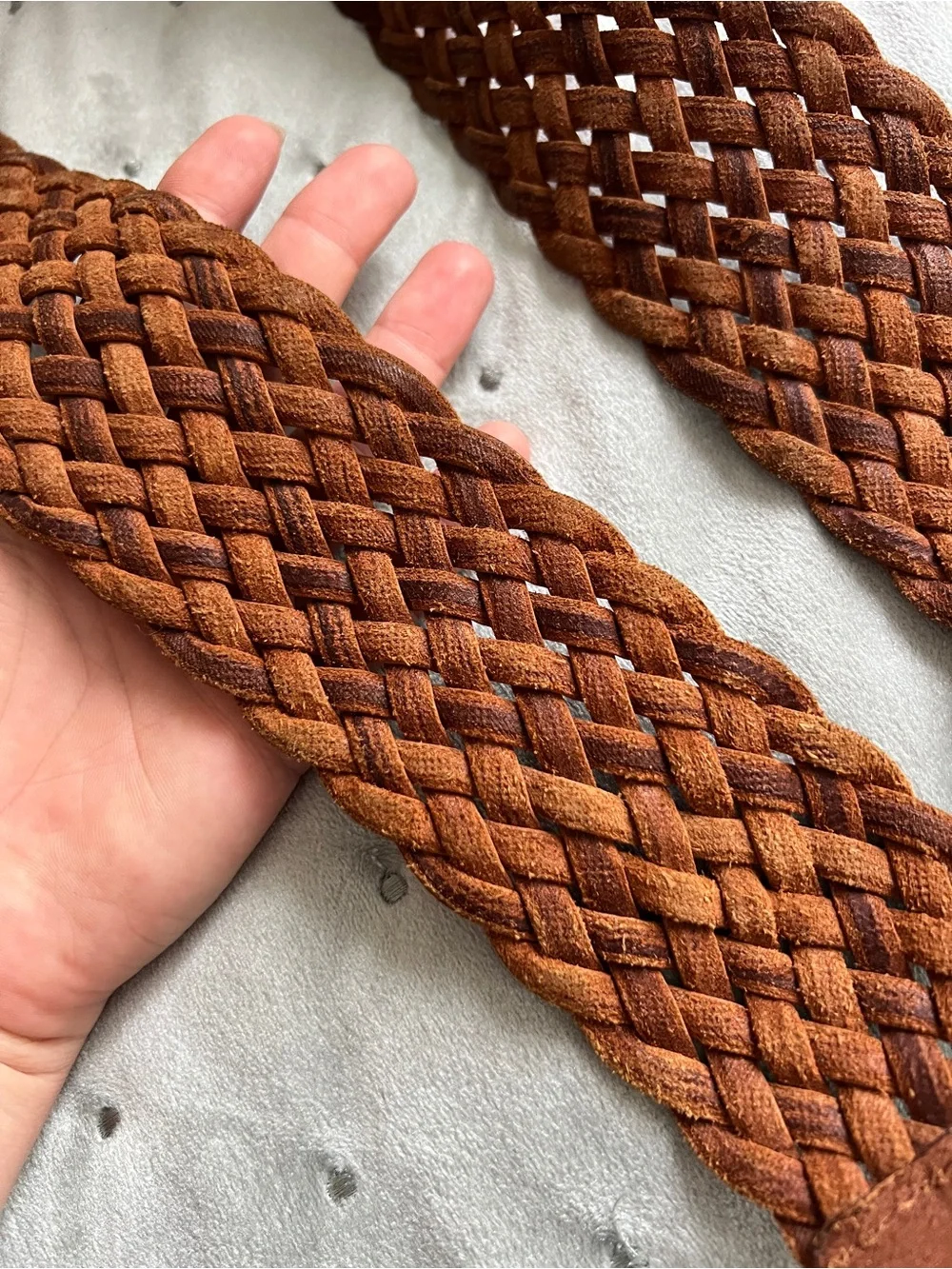 Vintage Boho Woven Brown Leather Belt Western Rustic Artisan